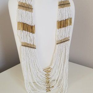 Multi Strand White Gold Beaded Necklace